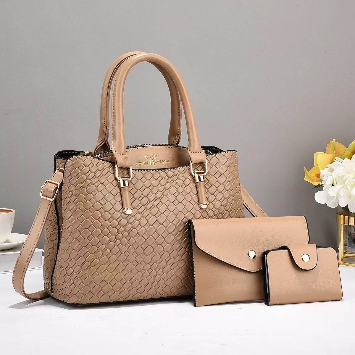 Woven Texture Three-piece Set Large Capacity One Shoulder Combination Bags women